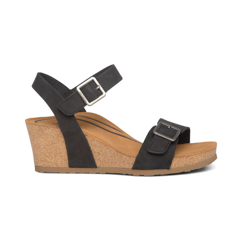 Lexa Wedge Sandal with Quarter Strap – in white (front view).
